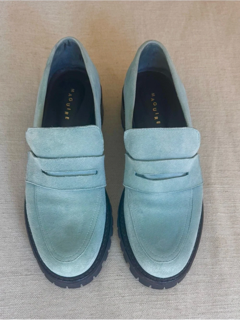 Maguire Sintra Powder Blue Suede Lug Sole Penny Loafers EU 38 Made in Portugal